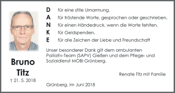 Traueranzeige von Bruno Titz von Giessener Allgemeine, Alsfelder Allgemeine