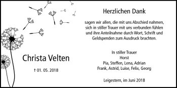 Traueranzeige von Christa Velten von Giessener Allgemeine, Alsfelder Allgemeine