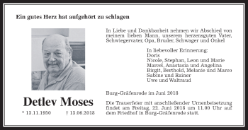 Traueranzeige von Detlev Moses von Wetterauer Zeitung, Wetterauer Zeitung