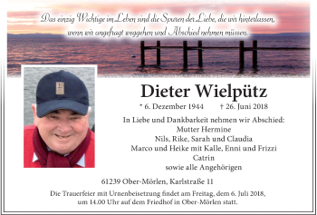 Traueranzeige von Dieter Wielpütz von Wetterauer Zeitung, Wetterauer Zeitung