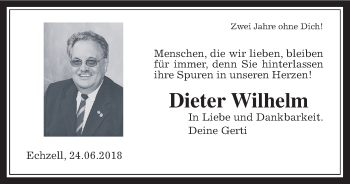 Traueranzeige von Dieter Wilhelm von Wetterauer Zeitung, Wetterauer Zeitung