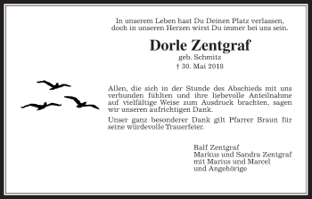 Traueranzeige von Dorle Zentgraf von Wetterauer Zeitung, Wetterauer Zeitung