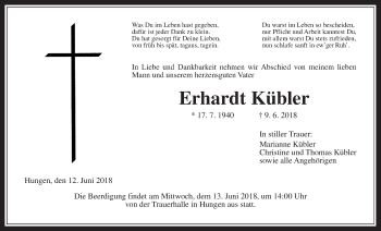 Traueranzeige von Erhardt Kübler von Giessener Allgemeine, Alsfelder Allgemeine