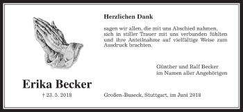 Traueranzeige von Erika Becker von Giessener Allgemeine, Alsfelder Allgemeine
