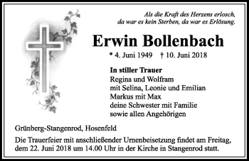 Traueranzeige von Erwin Bollenbach von Giessener Allgemeine, Alsfelder Allgemeine