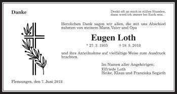 Traueranzeige von Eugen Loth von Mücker Stimme