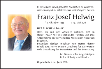 Traueranzeige von Franz Josef Helwig von Wetterauer Zeitung, Wetterauer Zeitung