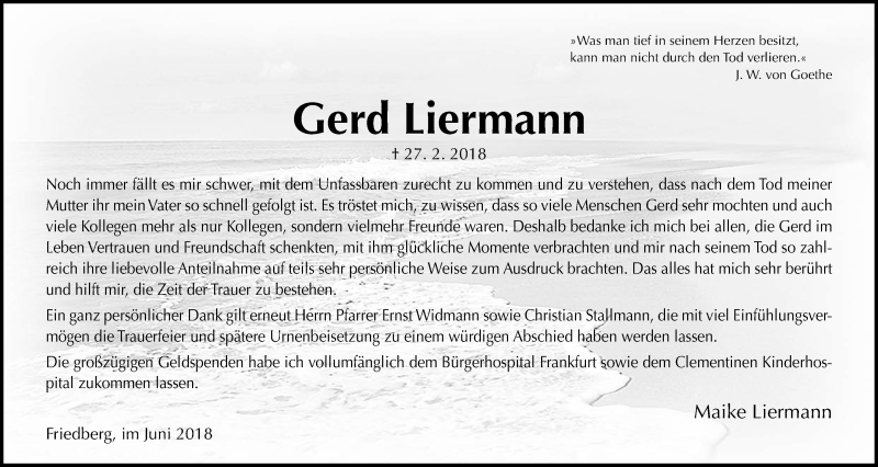  Traueranzeige für Gerd Liermann vom 23.06.2018 aus Wetterauer Zeitung, Wetterauer Zeitung