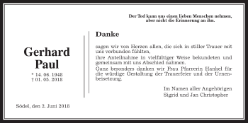 Traueranzeige von Gerhard Paul von Wetterauer Zeitung, Wetterauer Zeitung