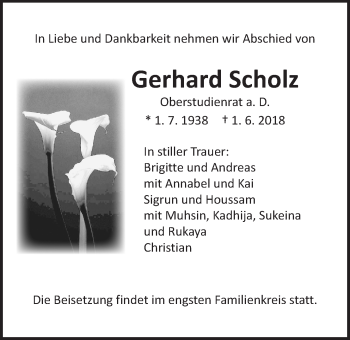 Traueranzeige von Gerhard Scholz von Giessener Allgemeine, Alsfelder Allgemeine