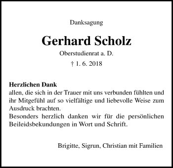 Traueranzeige von Gerhard Scholz von Giessener Allgemeine, Alsfelder Allgemeine