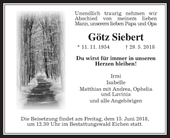 Traueranzeige von Götz Siebert von Wetterauer Zeitung, Wetterauer Zeitung