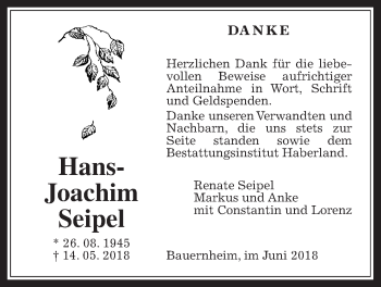 Traueranzeige von Hans-Joachim Seipel von Wetterauer Zeitung, Wetterauer Zeitung