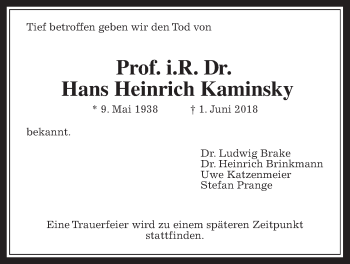 Traueranzeige von Hans Heinrich Kaminsky von Giessener Allgemeine, Alsfelder Allgemeine