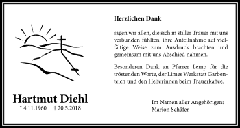 Traueranzeige von Hartmut Diehl von Licher Wochenblatt, Licher Wochenblatt, Licher Wochenblatt