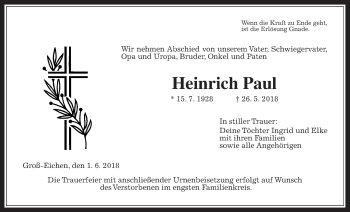 Traueranzeige von Heinrich Paul von Mücker Stimme