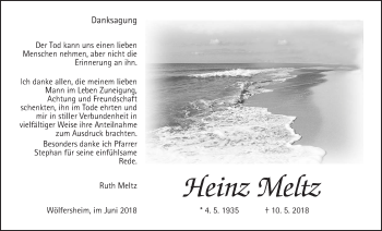 Traueranzeige von Heinz Meltz von Wetterauer Zeitung, Wetterauer Zeitung