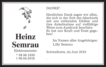 Traueranzeige von Heinz Semrau von Wetterauer Zeitung, Wetterauer Zeitung