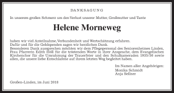 Traueranzeige von Helene Morneweg von Giessener Allgemeine, Alsfelder Allgemeine