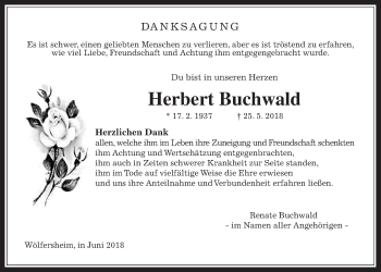 Traueranzeige von Herbert Buchwald von Wetterauer Zeitung, Wetterauer Zeitung