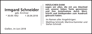 Traueranzeige von Irmgard Schneider von Giessener Allgemeine, Alsfelder Allgemeine