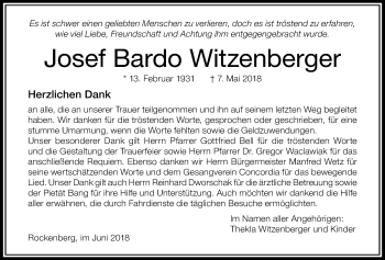 Traueranzeige von Josef Bardo Witzenberger von Wetterauer Zeitung, Wetterauer Zeitung