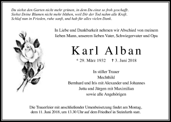 Traueranzeige von Karl Alban von Wetterauer Zeitung, Wetterauer Zeitung