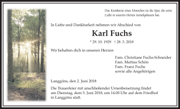 Traueranzeige von Karl Fuchs von Giessener Allgemeine, Alsfelder Allgemeine