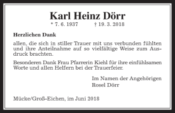 Traueranzeige von Karl Heinz Dörr von Mücker Stimme