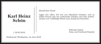 Traueranzeige von Karl Heinz Schön von Giessener Allgemeine, Alsfelder Allgemeine