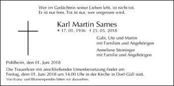 Traueranzeige von Karl Martin Sames von Pohlheimer Nachrichten