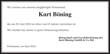 Traueranzeige von Kurt Böning von Giessener Allgemeine, Alsfelder Allgemeine