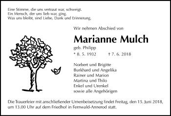 Traueranzeige von Marianne Mulch von Giessener Allgemeine, Alsfelder Allgemeine