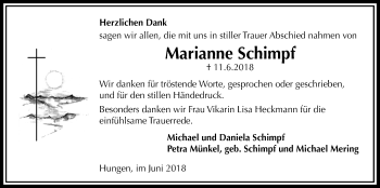 Traueranzeige von Marianne Schimpf von Licher Wochenblatt, Licher Wochenblatt, Licher Wochenblatt