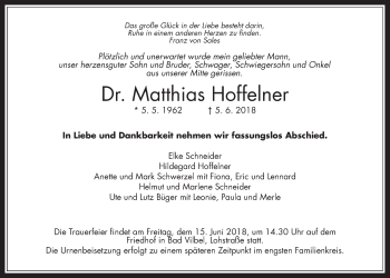 Traueranzeige von Matthias Hoffelner von Wetterauer Zeitung, Wetterauer Zeitung
