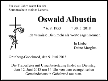 Traueranzeige von Oswald Albustin von Giessener Allgemeine, Alsfelder Allgemeine