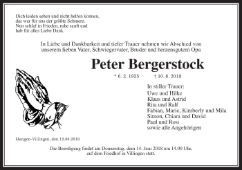 Traueranzeige von Peter Bergerstock von Giessener Allgemeine, Alsfelder Allgemeine