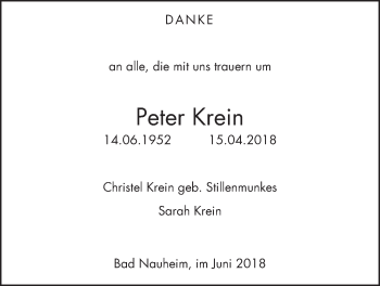 Traueranzeige von Peter Krein von Wetterauer Zeitung, Wetterauer Zeitung