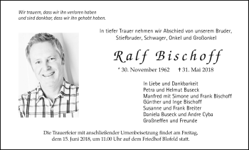 Traueranzeige von Ralf Bischoff von Wetterauer Zeitung, Wetterauer Zeitung