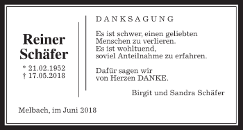Traueranzeige von Reiner Schäfer von Wetterauer Zeitung, Wetterauer Zeitung