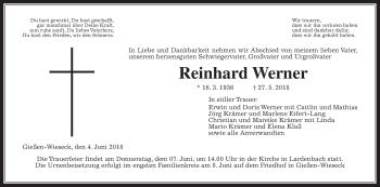Traueranzeige von Reinhard Werner von Giessener Allgemeine, Alsfelder Allgemeine