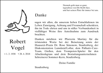 Traueranzeige von Robert Vogel von Giessener Allgemeine, Alsfelder Allgemeine
