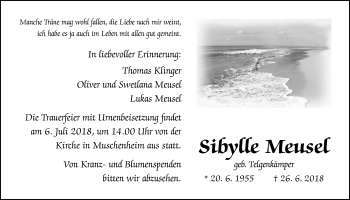 Traueranzeige von Sibylle Meusel von Licher Wochenblatt, Licher Wochenblatt, Licher Wochenblatt