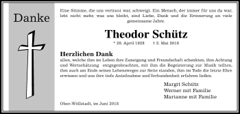 Traueranzeige von Theodor Schütz von Wetterauer Zeitung, Wetterauer Zeitung