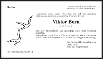 Traueranzeige von Viktor Born von Wetterauer Zeitung, Wetterauer Zeitung