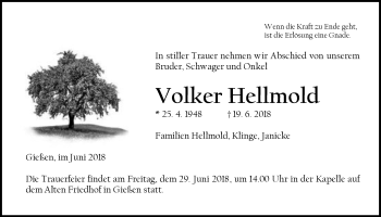 Traueranzeige von Volker Hellmold von Giessener Allgemeine, Alsfelder Allgemeine
