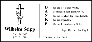 Traueranzeige von Wilhelm Seipp von Giessener Allgemeine, Alsfelder Allgemeine