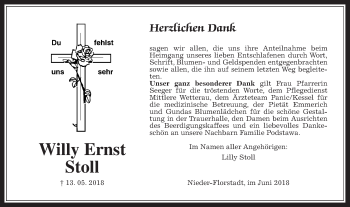 Traueranzeige von Willy Ernst Stoll von Wetterauer Zeitung, Wetterauer Zeitung