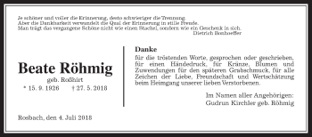 Traueranzeige von Beate Röhmig von Wetterauer Zeitung, Wetterauer Zeitung