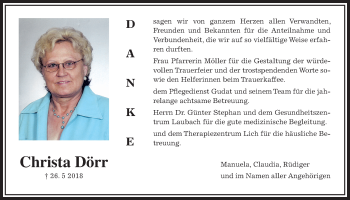 Traueranzeige von Christa Dörr von Laubacher Anzeiger
